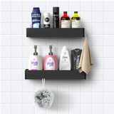 Vinsani 2 Piece Black Stainless Steel Shower Caddy Set – Adhesive No-Drill Bathroom Shelves, Rustproof