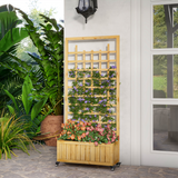 Outsunny Wooden Trellis Planter Raised Bed with Wheels & Liner, 54L – Climbing Plants, Natural Wood
