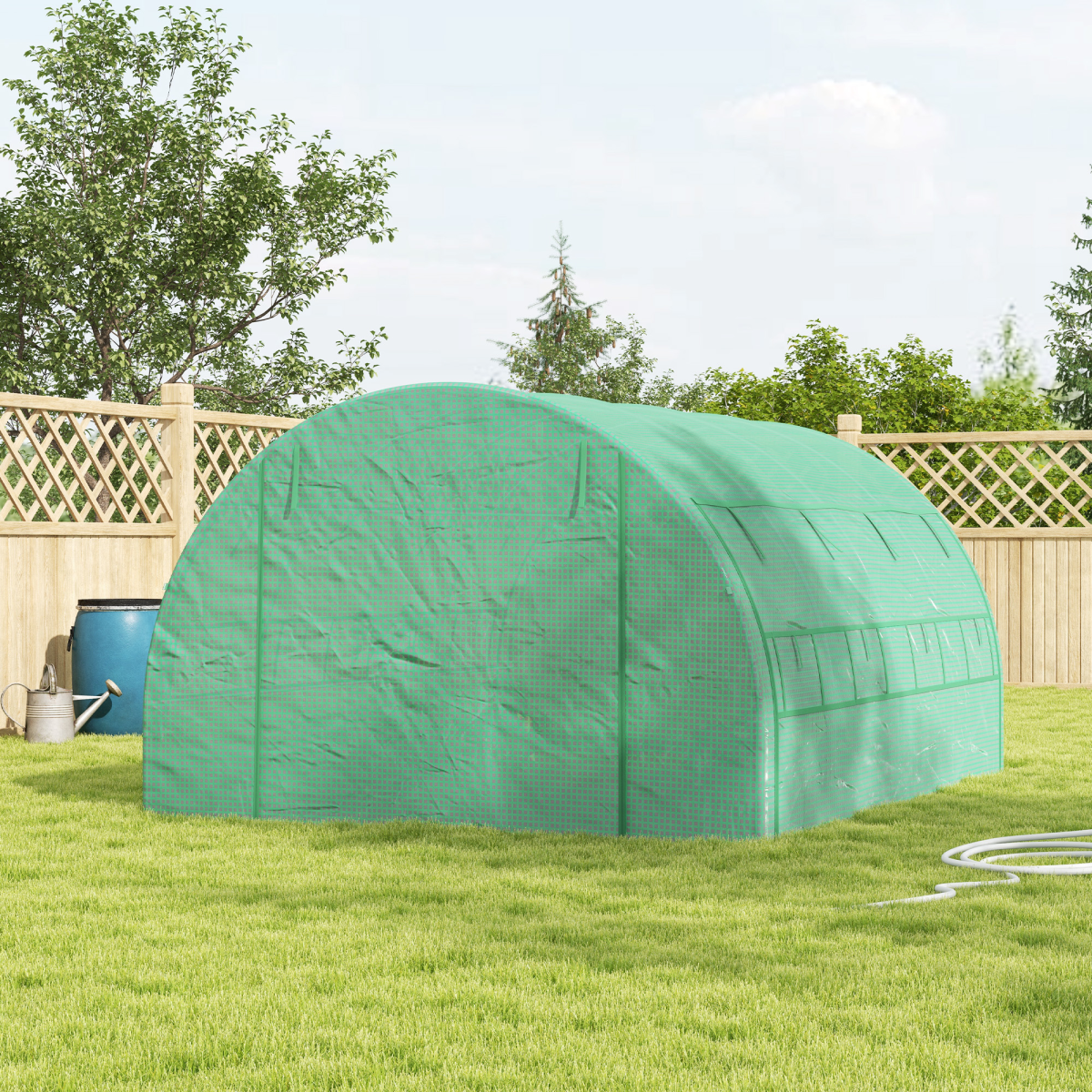 Outsunny 4 x 3 x 2m Polytunnel Greenhouse with Galvanised Steel Frame, Doors & Windows – Walk-In Grow Tent, Green