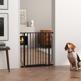 PawHut Wide Pressure-Fit Dog Stair Gate with Door, 75–85cm Adjustable Width, Black