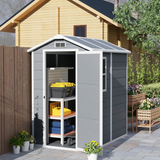 Outsunny Grey Weatherproof Tool Shed with Lock, Floor Panel & Vents – Garden Storage, 131 x 186 x 198cm