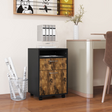 HOMCOM 60cm Mobile Storage Cabinet with Drawers, Open Shelf and Lockable Wheels – Home Office, Rustic Brown