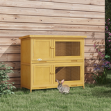 PawHut Double Decker Wooden Rabbit Hutch with Ramp, Trays and Asphalt Roof – Outdoor Bunny Cage, Yellow