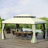 Outsunny 3m x 4m Vented Aluminium Frame Gazebo with Mesh Netting & Curtain Sidewalls – Garden Party Shelter, Cream White