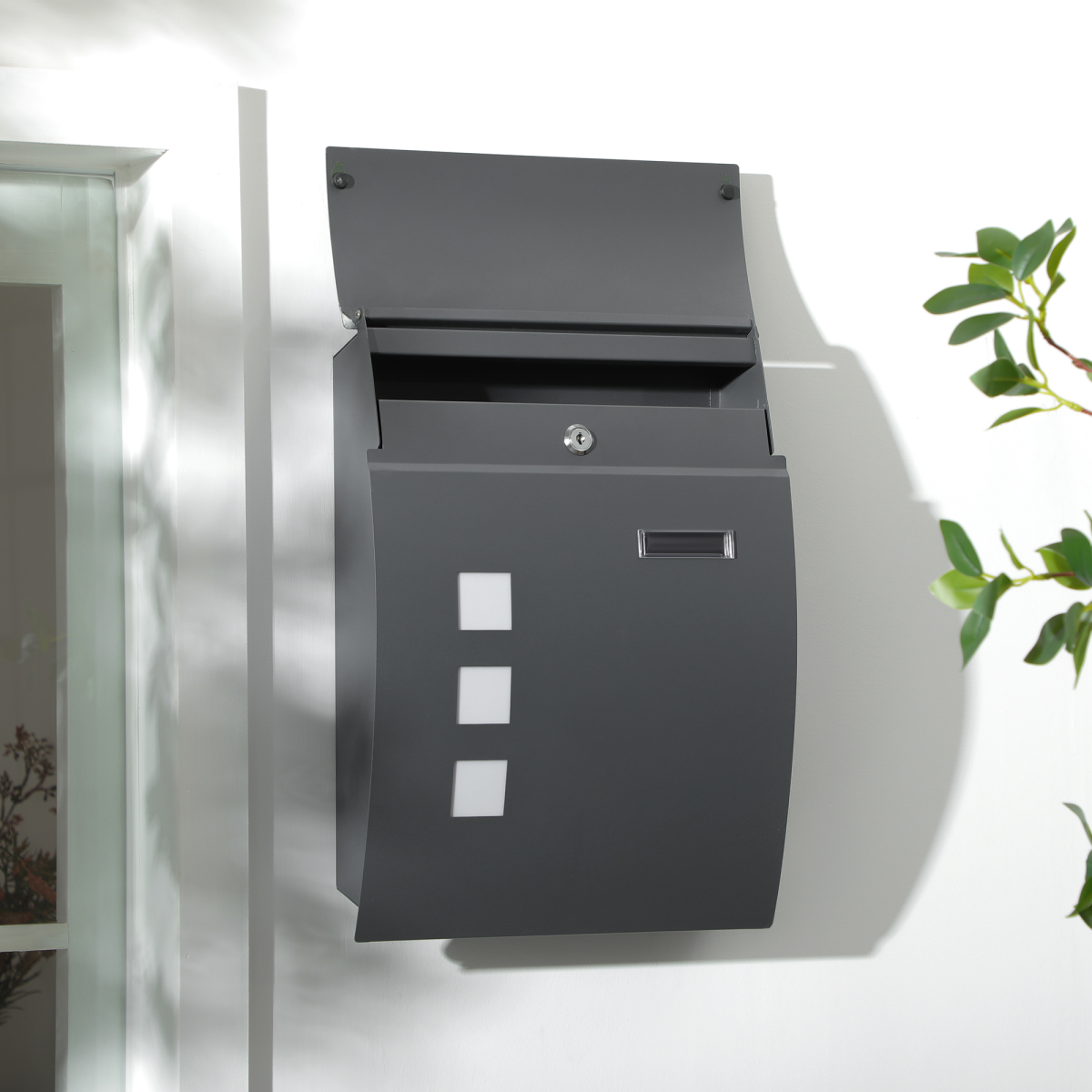 HOMCOM Lockable Wall-Mounted Letter Box with Viewing Windows – Weatherproof Galvanised Steel Post Box