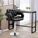 HOMCOM Adjustable Height Swivel Bar Stool with High Back, Arms and Footrest – Tufted PU Leather Kitchen Counter Chair
