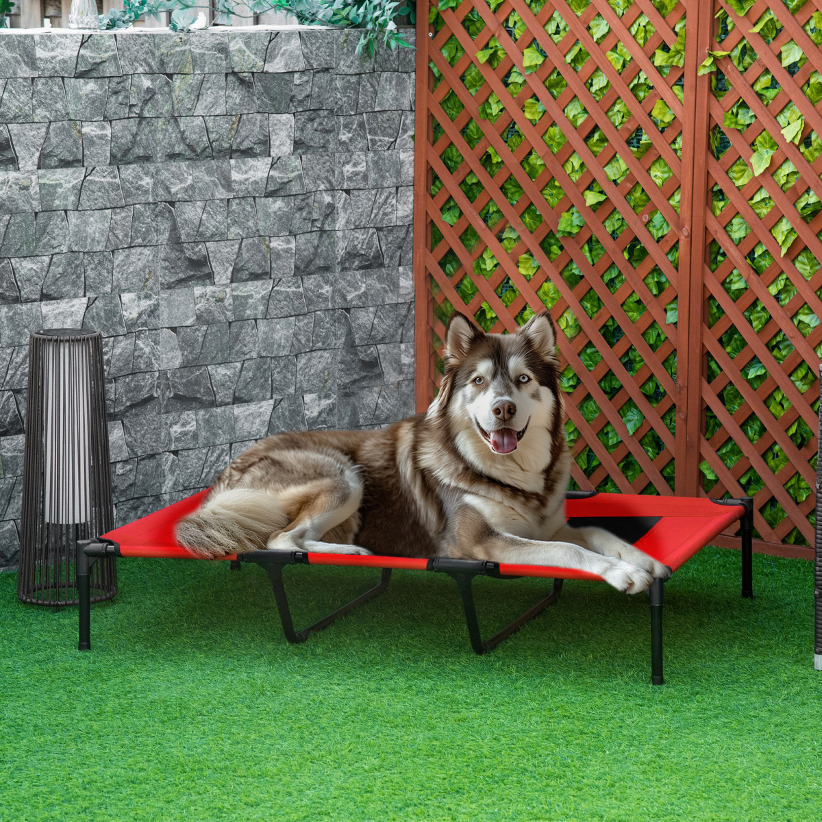 Pawhut Elevated Dog Bed with Raised Breathable Fabric Base – Portable Indoor and Outdoor Pet Cot, Red