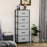 HOMCOM 5-Drawer Fabric Chest of Drawers with Steel Frame & Wooden Top – Bedroom Storage, Grey