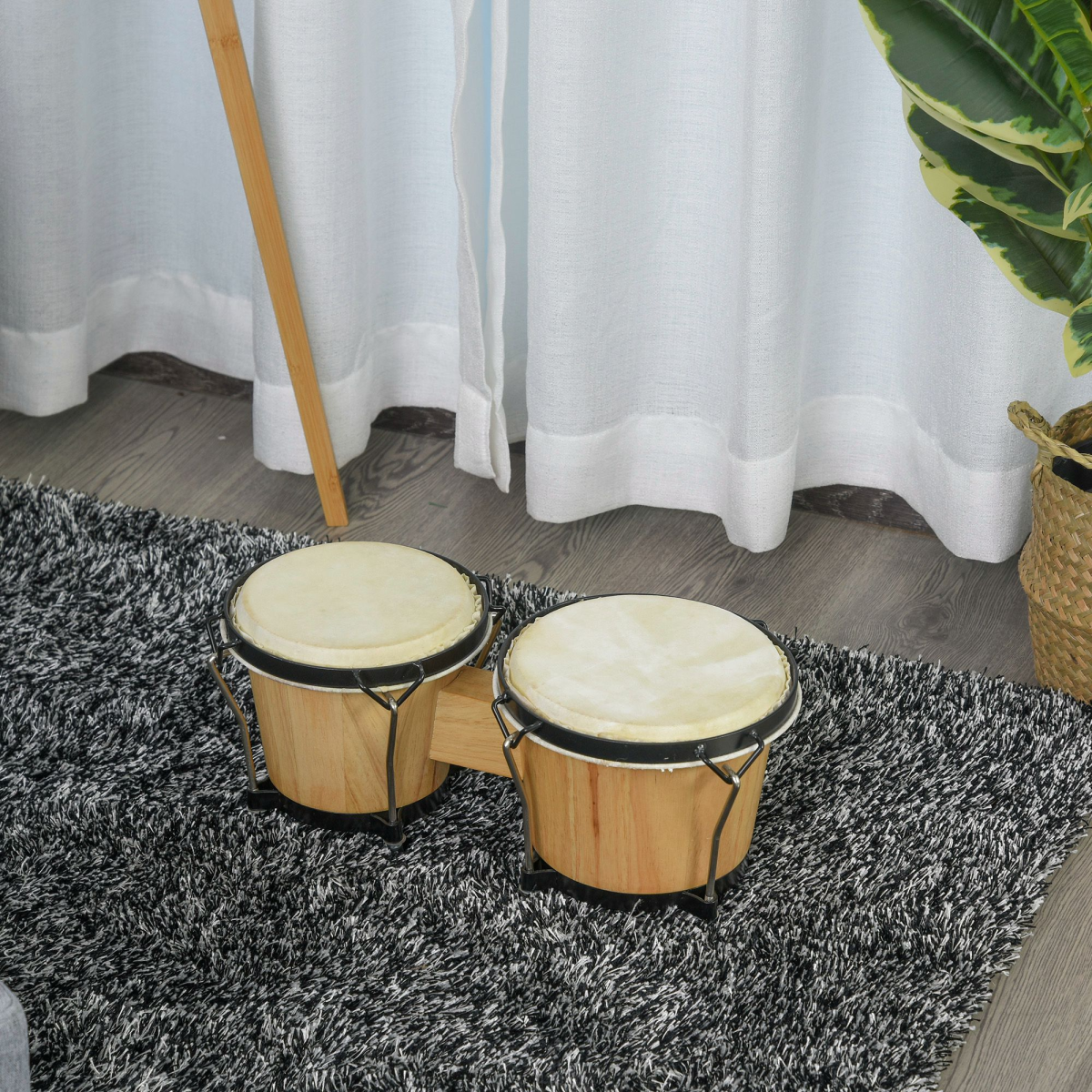 HOMCOM Wooden Bongo Drum Set, 7" & 7.75" Sheepskin Heads with Tuning Wrench & Bag – For Beginners & Professionals