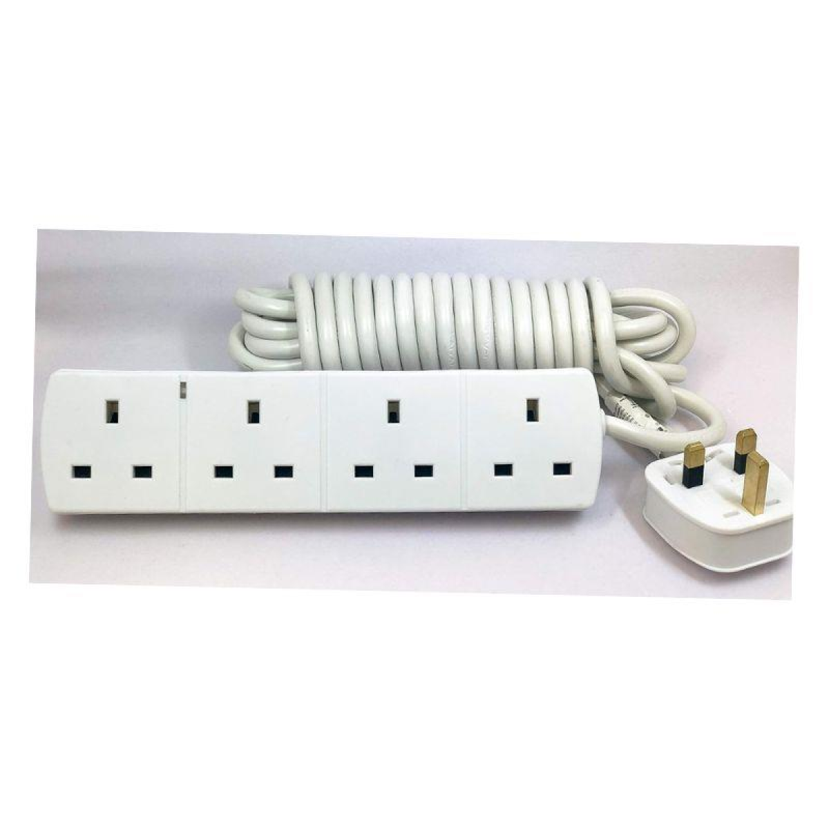 PowerPlus 4 Way 5 Metre Extension Lead – 13 Amp, 240V AC, 3-Pin UK Plug, White