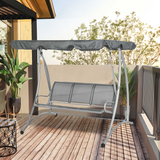 Outsunny 3 Person Steel Garden Swing Chair with Adjustable Canopy & Breathable Mesh Seat – Dark Grey