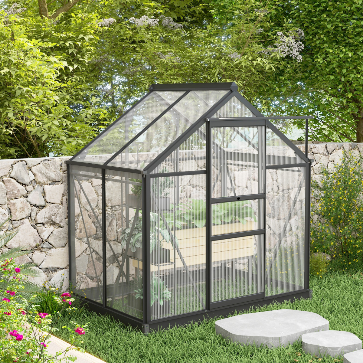 Outsunny 6 x 4ft Walk-In Polycarbonate Greenhouse with Aluminium Frame & Sliding Door – Garden Grow House