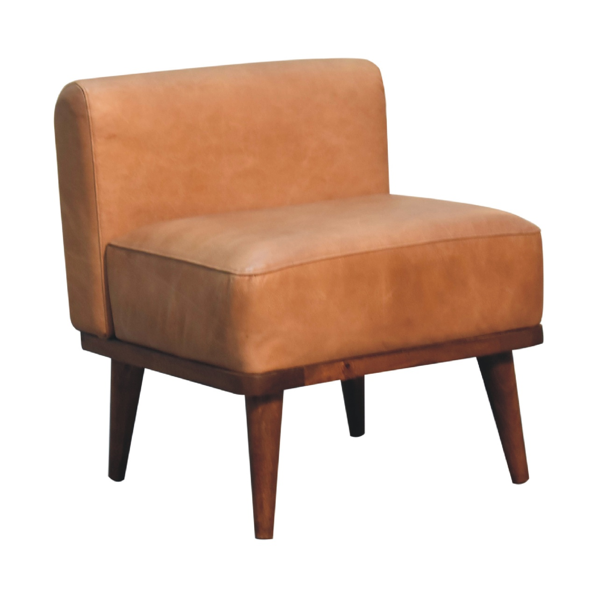 Artisan Furniture Tan Buffalo Leather Footstool with Backrest – Upholstered Seat, Solid Mango Wood Legs, Brown