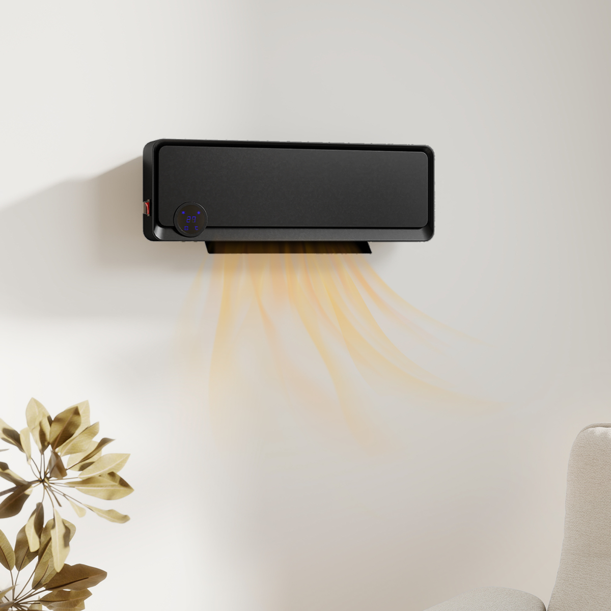 HOMCOM 1000W/2000W Wall Downflow Heater with 12-Hour Timer & Remote – 10-49°C, 30° Oscillation, Black