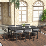 Outsunny Outdoor Dining Table for 8 with Water-Resistant Wood-Effect Top & Aluminium Frame – Patio, Black