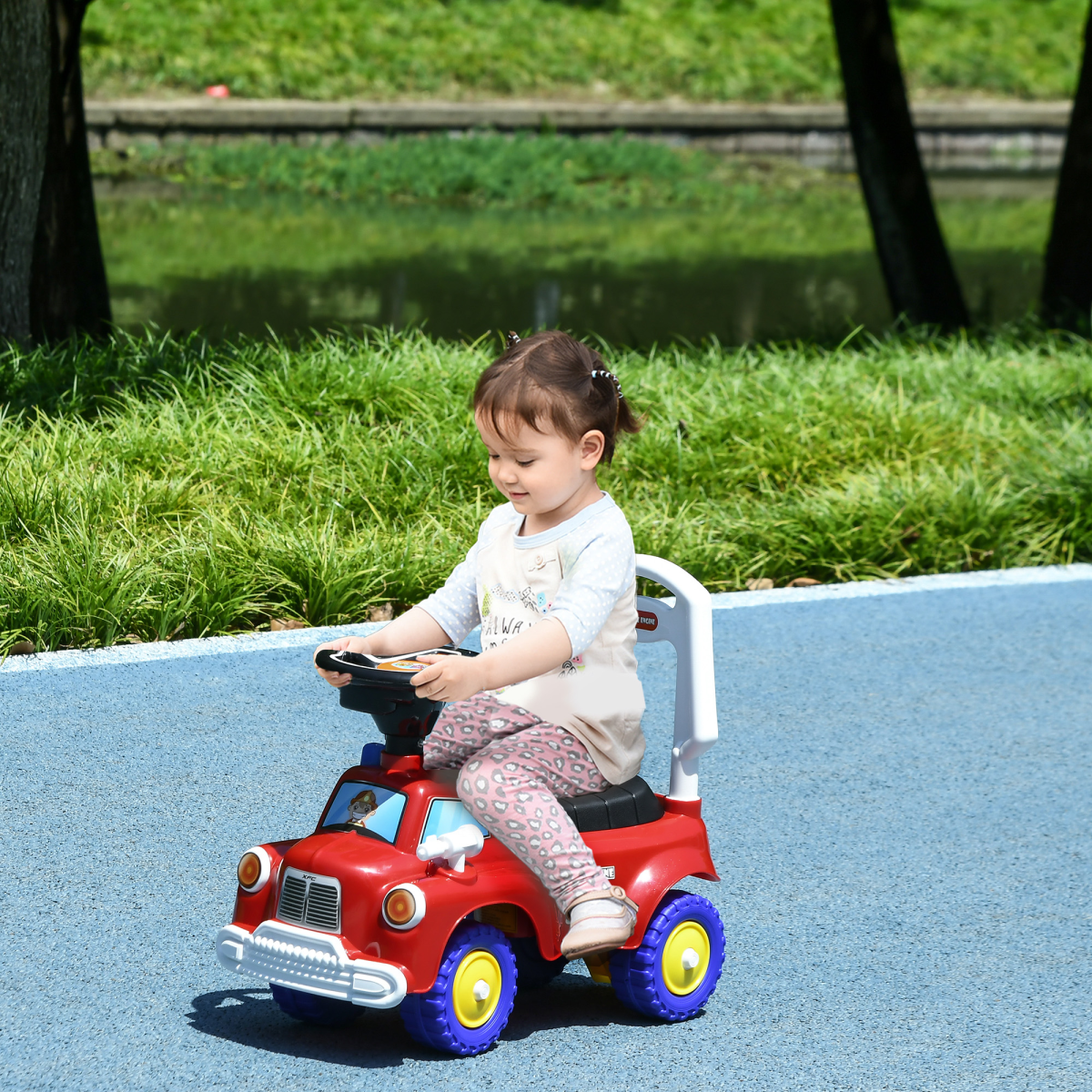 AIYAPLAY Kids Fire Truck Ride-On Car with Lights, Music & Storage – Foot to Floor, 18-36 Months, Red