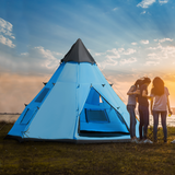 Outsunny 6-7 Person Large Tipi Family Camping Tent with Mesh Windows & Carry Bag – Festival and Party Tent