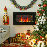 HOMCOM 1000W Wall Mounted Electric Fireplace Heater with Tempered Glass, LED Flame Effect & Remote – Black