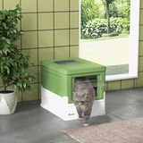 PawHut Hooded Cat Litter Box with Scoop and Tray – Enclosed Pet Toilet with Front and Top Entry, Lime Green