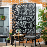 Outsunny 6.5ft Metal Garden Privacy Screen with Leaf Cut-Out Design & Ground Stakes – Freestanding Divider