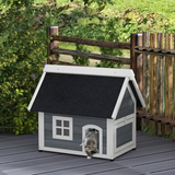 PawHut Outdoor Feral Cat House with Openable Asphalt Roof and Three Doors – Fir Wood Shelter, Grey