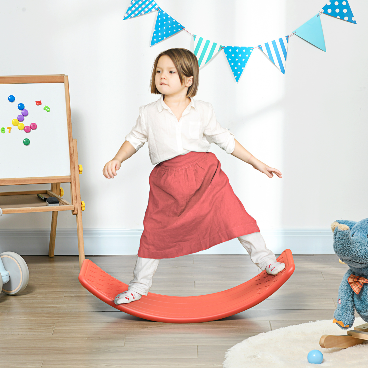 ZONEKIZ Kids Wobble Balance Board Stepping Stone – Montessori Toy for 3–6 Years, Red