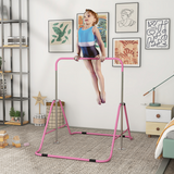 HOMCOM Kids Gymnastic Bar with Adjustable Height, Foldable Steel Training Bar for Indoor & Outdoor – Pink