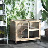 Pawhut Indoor Rabbit Hutch with Openable Roof, Pull-Out Tray & Ramp – Guinea Pig House, Natural