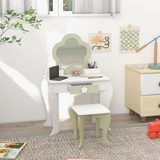 ZONEKIZ Kids Vanity Table Set with Stool, Mirror & Drawer, Flower Design – Girls Dressing Table, White