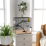 PawHut 3-Tier Hamster Cage with Deep Glass Base, Running Wheel, Food Bowl and Hut – 60 x 40 x 57cm