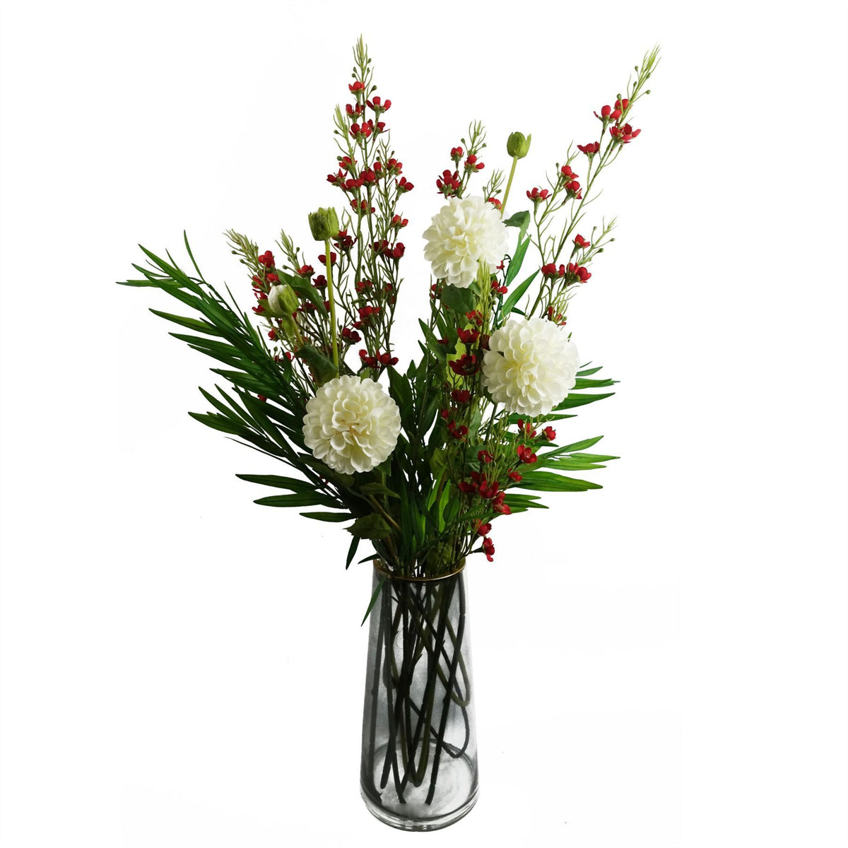 100cm Artificial Foliage with Small Flowers – Red