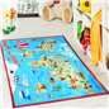 World Map Kids Rug, 133 x 190cm – Soft, Warm Children's Bedroom Floor Rug