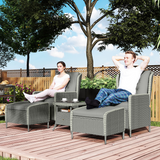 Outsunny Five-Piece Rattan Garden Furniture Set with Reclining Armchairs, Footstools & Glass Table, Charcoal Grey