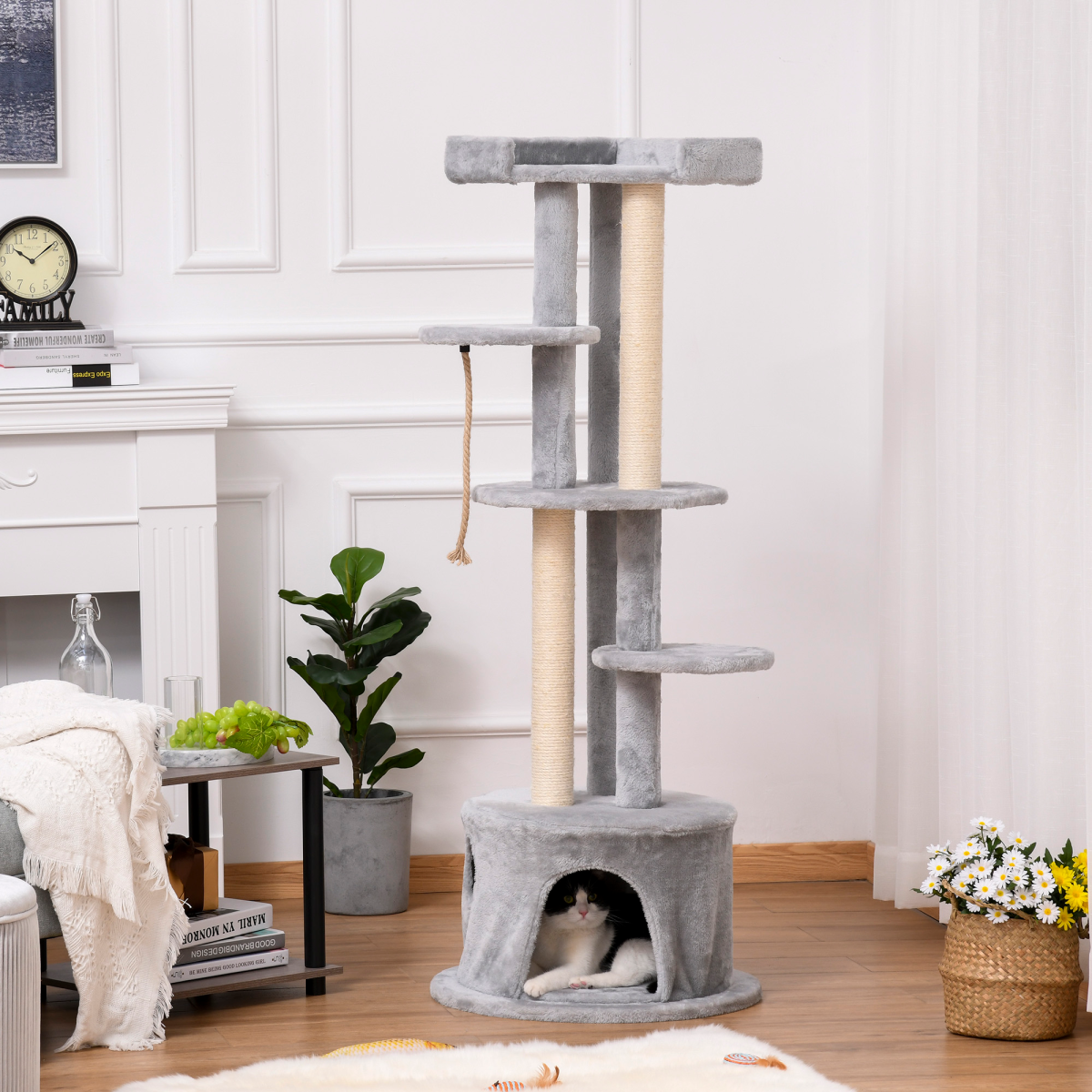 Pawhut Multi-level Cat Tree with Plush Perches, Condo and Jute Scratching Posts – Kitten Tower with Dangling Rope