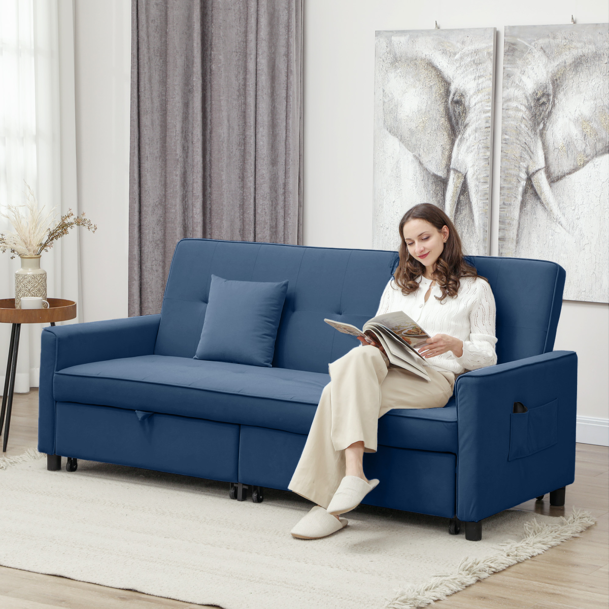 HOMCOM L-shaped sofa bed converted into a bed