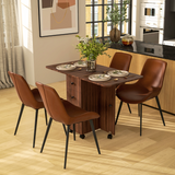 HOMCOM Folding Drop Leaf Dining Table with Drawers, Cupboard & Shelf – Space-Saving Kitchen Table, Distressed Brown