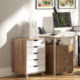 Vinsetto Mobile Filing Cabinet with 5 Drawers and Lockable Wheels – Home Office Storage Unit, Oak