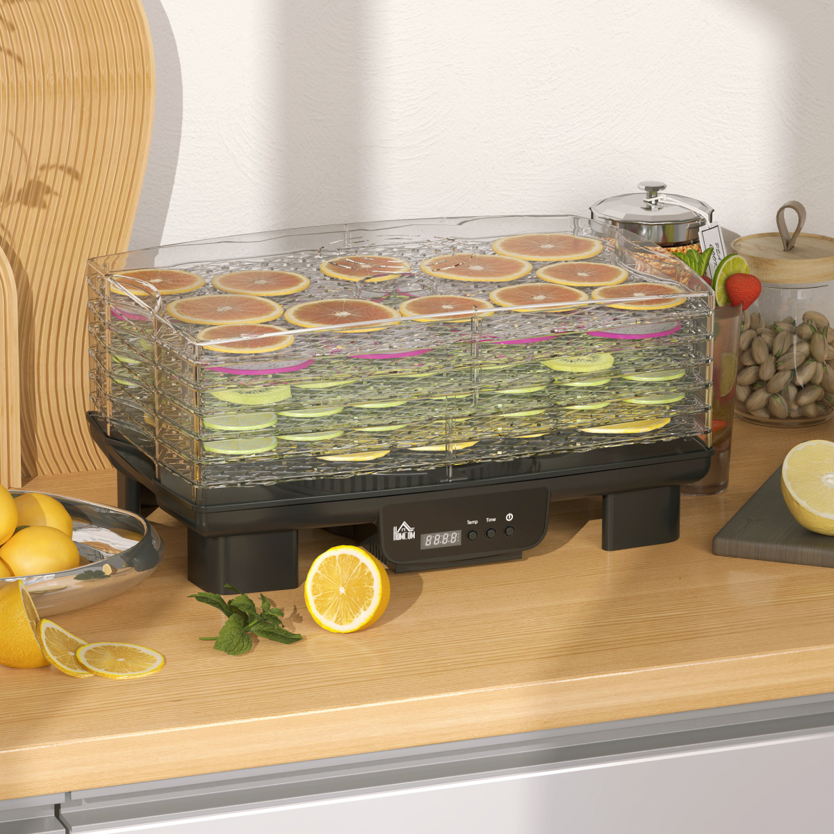 HOMCOM 6 Tray Food Dehydrator with Adjustable Temperature & Timer – Food Dryer for Fruit, Meat & Vegetables, Black