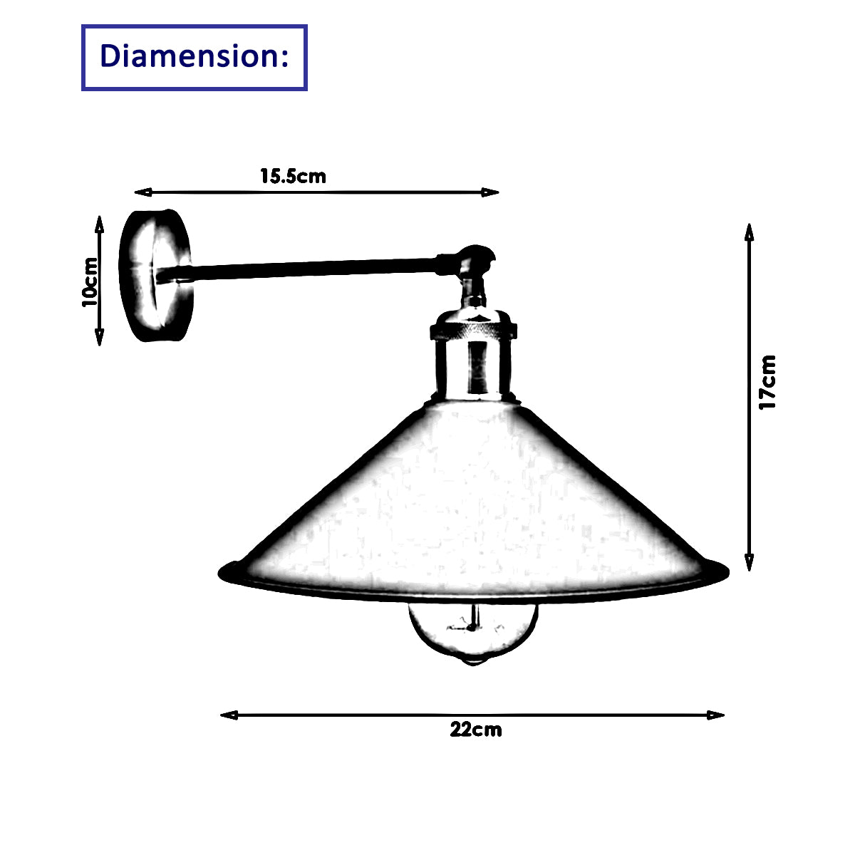 LEDSone Vintage Industrial Loft Wall Light with E27 Holder & Adjustable Arm – Rustic Metal Cone Sconce, Red