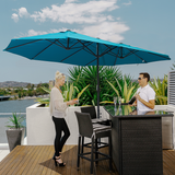 Outsunny 4.6m Double Canopy Patio Umbrella Parasol with Crank Lift, 12 Ribs – Garden Sun Shade without Base, Blue