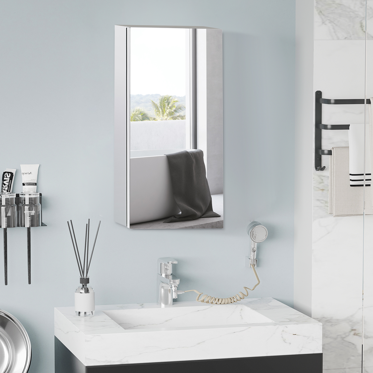 HOMCOM Wall-Mounted Bathroom Mirror Cabinet with Glass Door, 2 Storage Levels – Contemporary Design