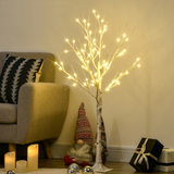 HOMCOM 4ft Artificial White Birch Tree with 72 Warm White LEDs – Pre-Lit Indoor and Covered Outdoor Decor