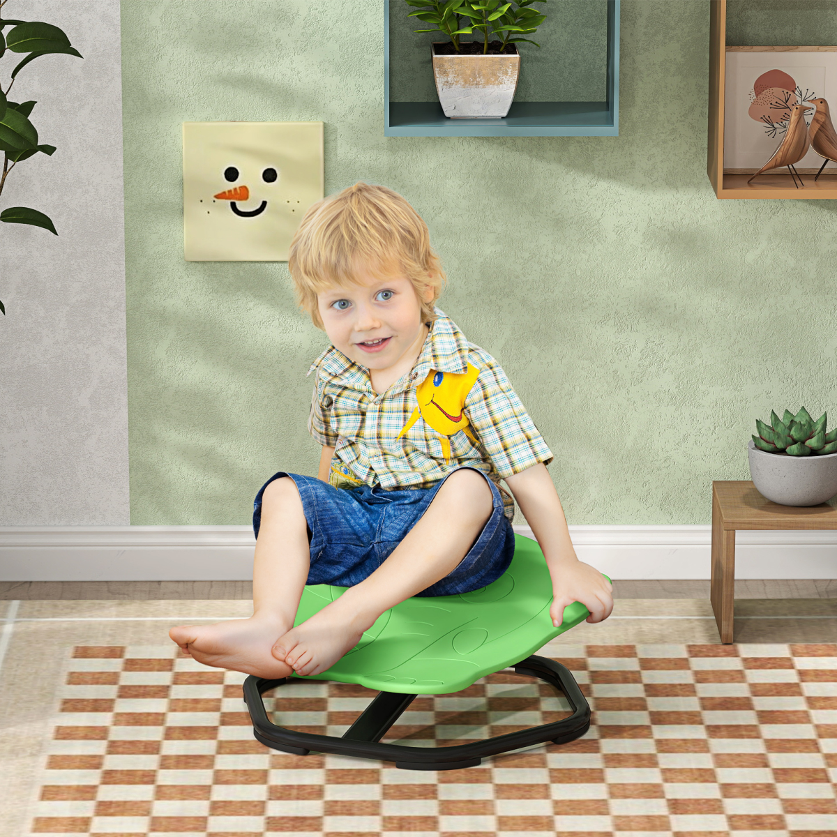 AIYAPLAY Kids Sensory Spinning Chair with Multiple Spinning Modes and Non-Slip Base – Balance & Coordination, Green