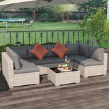 Outsunny Rattan Patio Sofa Set glass top table detail