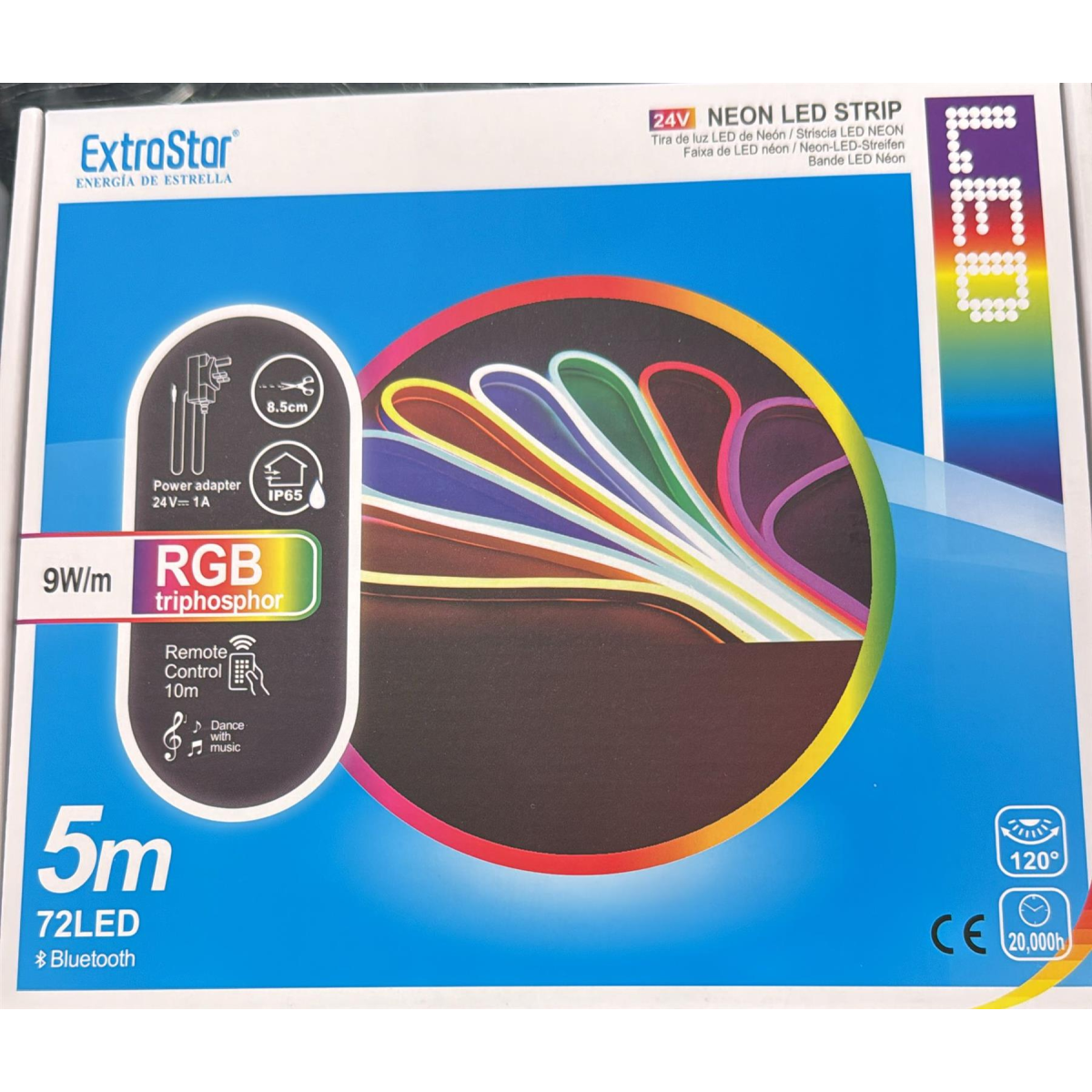ExtraStar 5M Neon RGB LED Strip Light with Power Adapter & Remote Control – 9W/M Mood Lighting