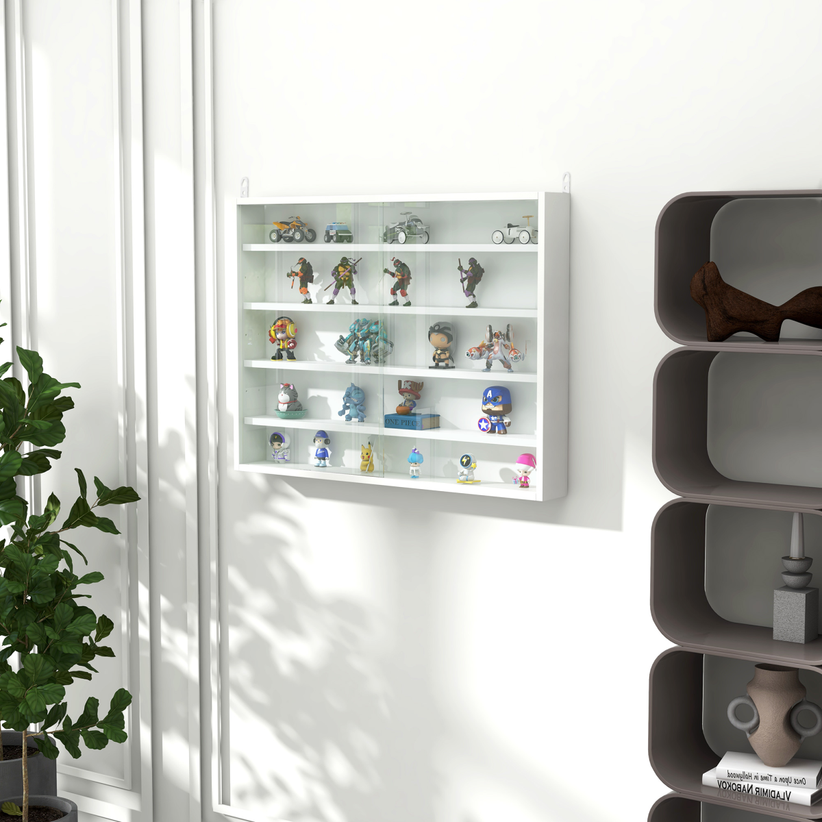 5-Tier Glass Door Display Cabinet with Adjustable Shelves – Dust-Free Collectables Storage, White
