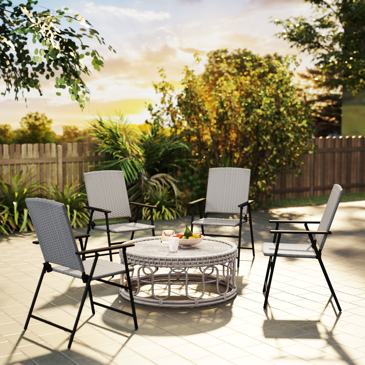 Outsunny Set of 4 Foldable Rattan Garden Chairs with Armrests and Steel Frame – Patio Seating, Grey