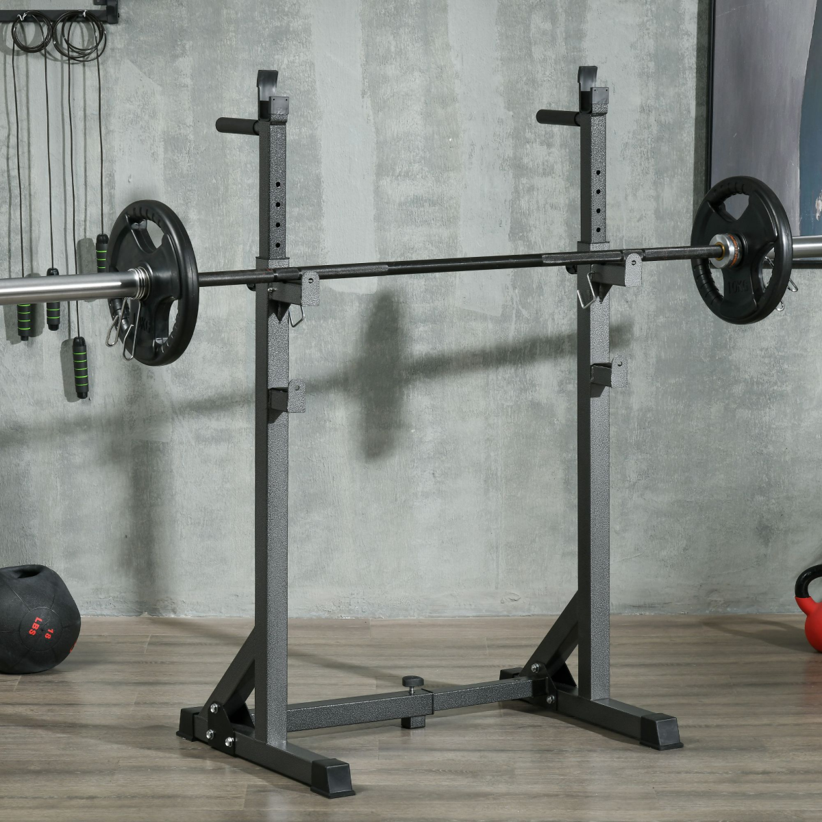 SPORTNOW Heavy Duty Squat Rack with Adjustable Height & Width, 150kg Capacity – Barbell Stand for Home Gym, Black