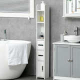 kleankin Freestanding Bathroom Cabinet with 3 Open Shelves and 3 Cupboards – Slim Storage, White