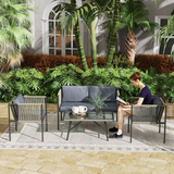 Outsunny 4 Seater Rattan Garden Furniture Set with Tempered Glass Coffee Table – Outdoor Sofa Set, Grey